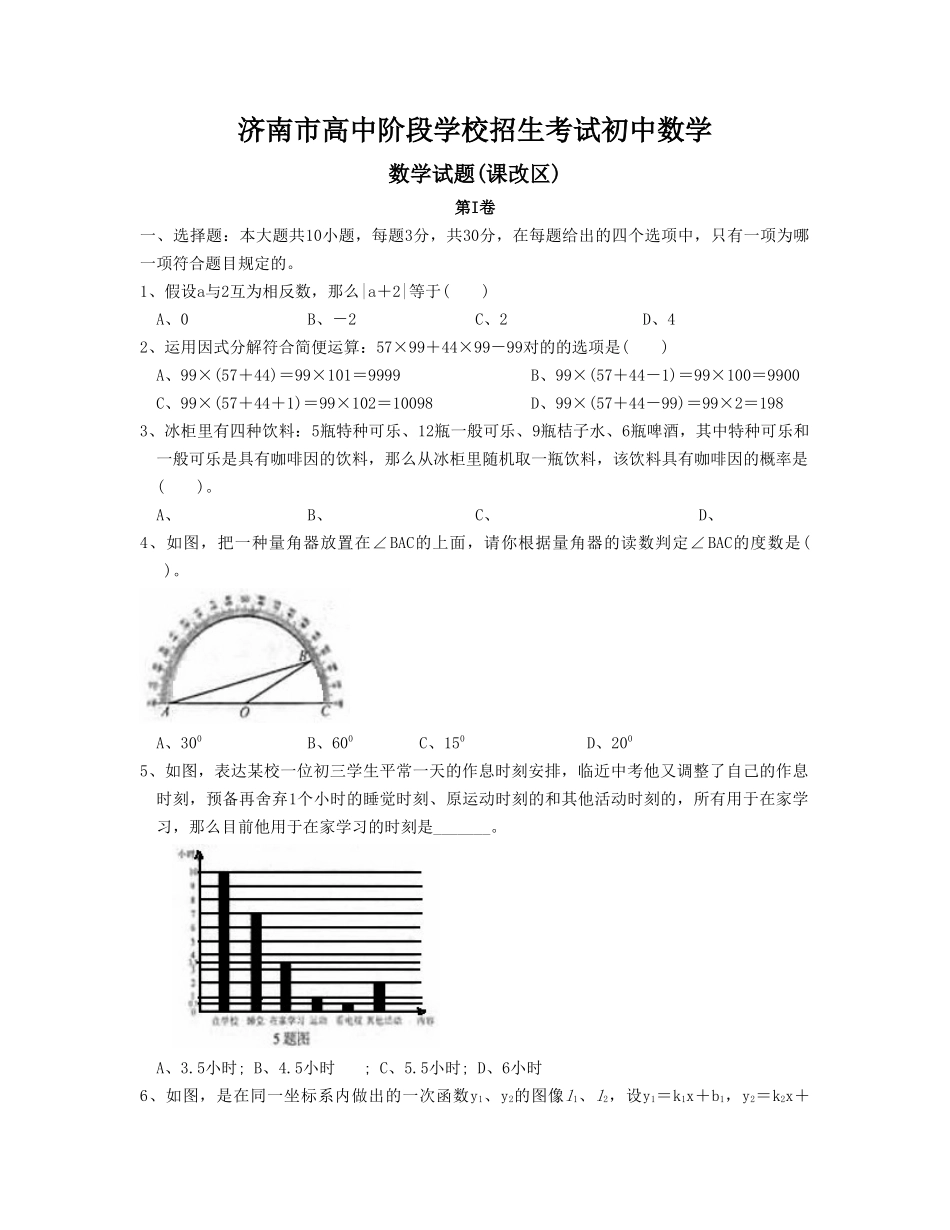 2025年济南市高中阶段学校招生考试初中数学_第1页