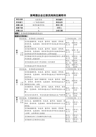 2025年啤酒企业统计员岗岗位说明书