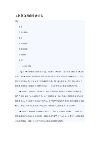 某担保公司商业计划书