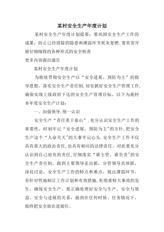 某村安全生产年度计划