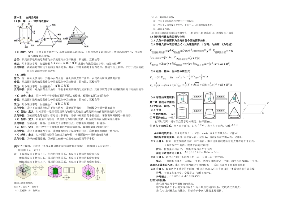 2025年人教高中数学知识点总结新课标人教A高中数学必修知识点总结_第1页