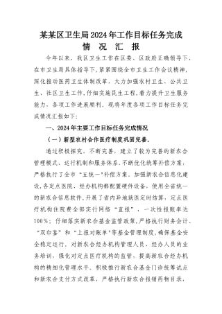 某某区卫生局2024年工作总结及2024年工作思路