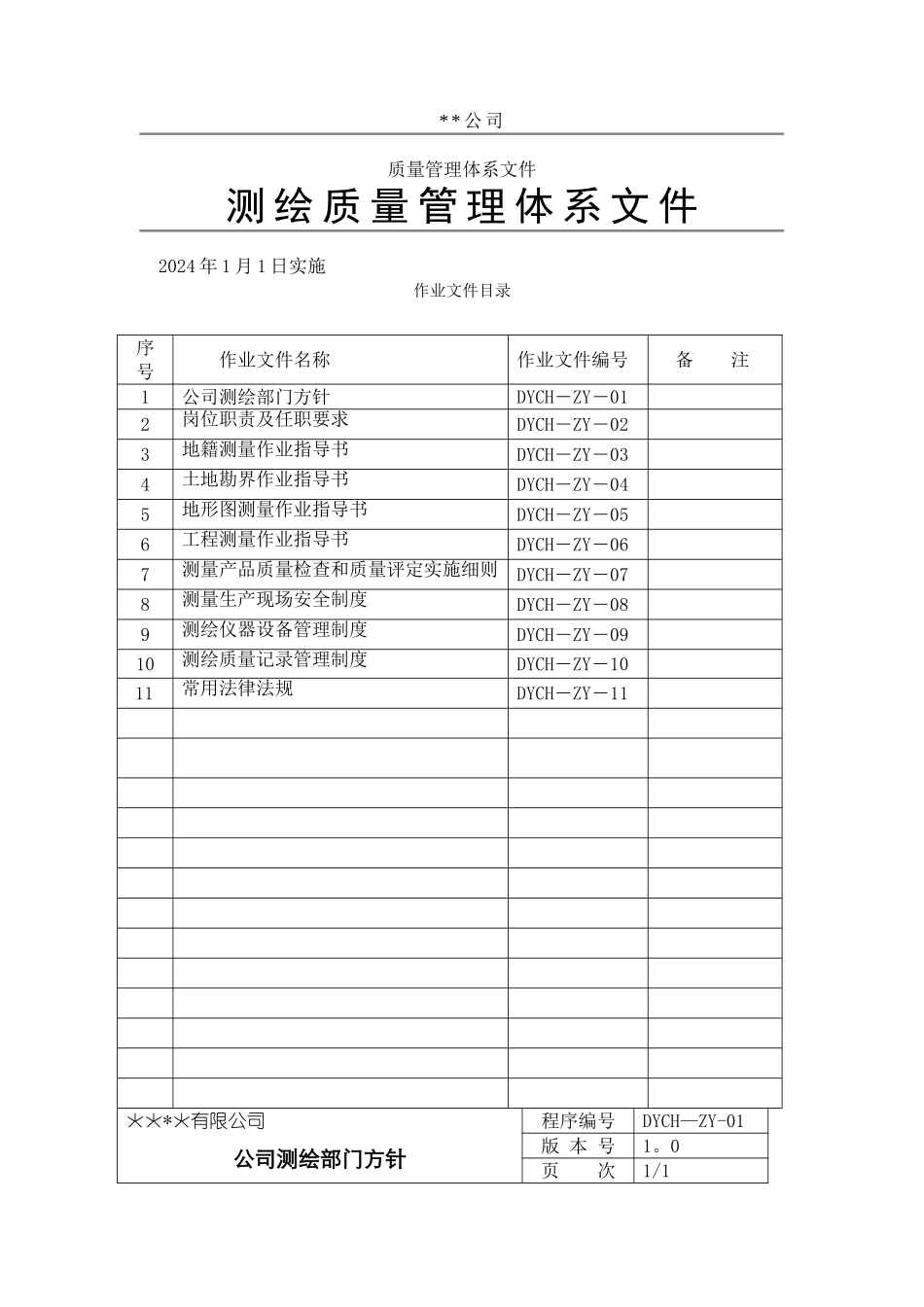 某某测绘公司质量管理体系文件_第1页