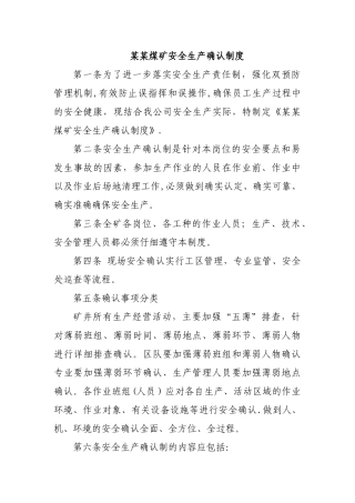 某某煤矿安全生产确认制度