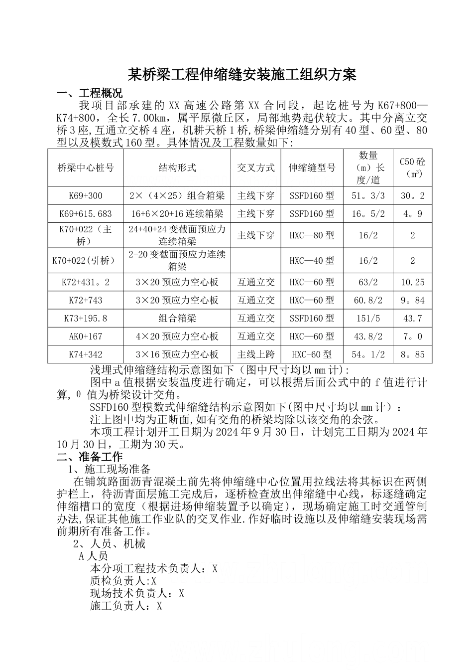 某桥梁工程伸缩缝安装施工组织方案-secret_第1页