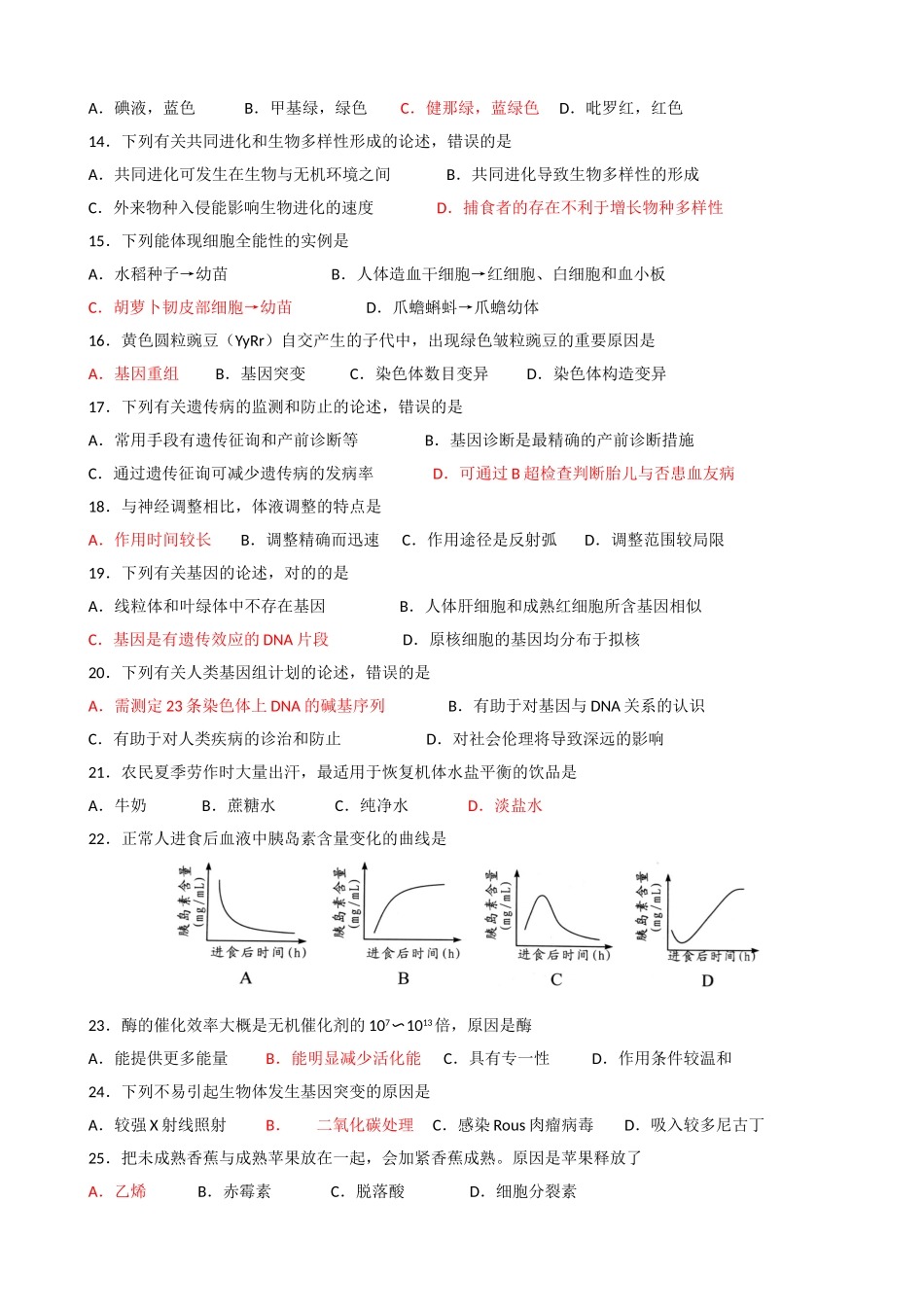 2025年6月广东学业水平考试生物试题及答案文档良心出品_第2页