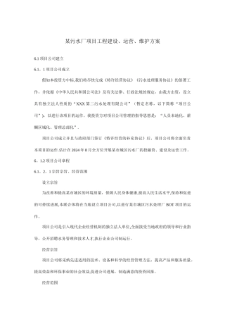 某污水处理厂运营方案