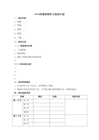某科室新护士规范化培训轮转培训计划