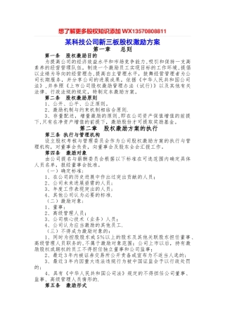 某科技公司新三板股权激励方案规划书
