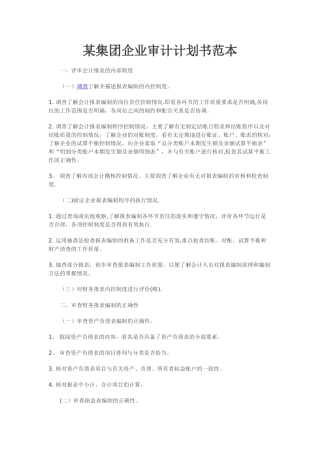 某集团企业审计计划书范本