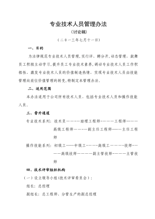某集团公司专业技术人员管理制度