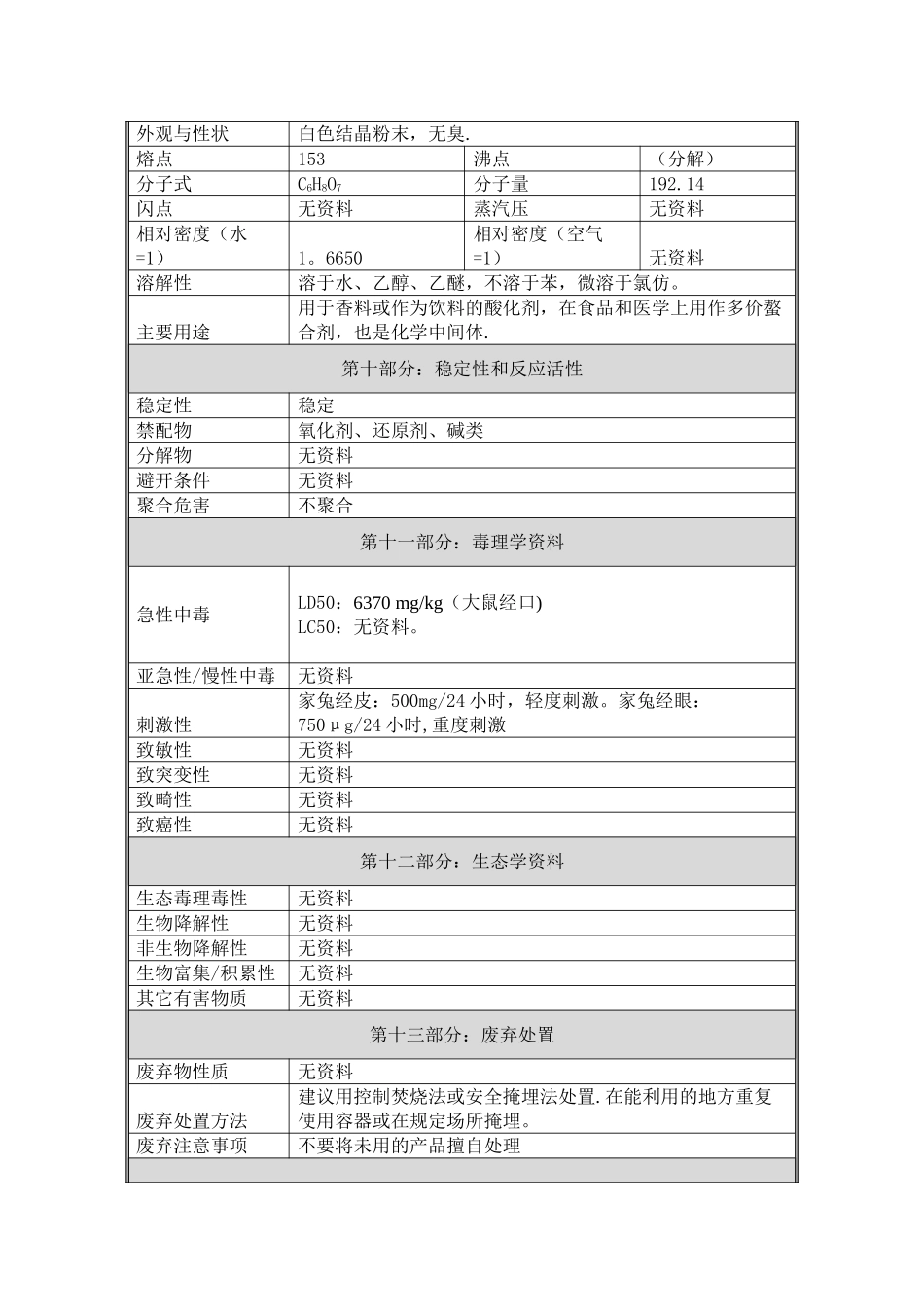 柠檬酸-化学品安全技术说明书_第3页