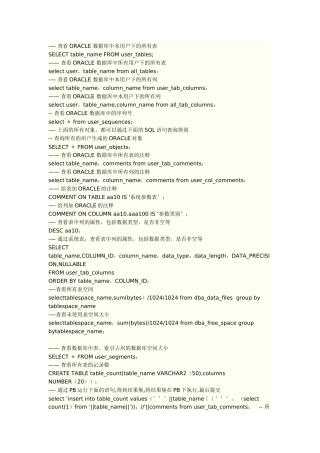 查看ORACLE-数据库及表信息