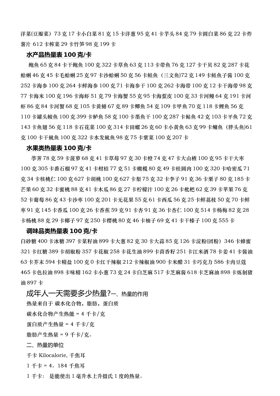 标准体重对照表和常见食品热量表_第3页