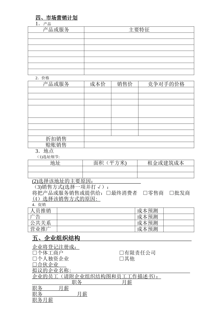 标准创业计划书模板(空白)_第2页