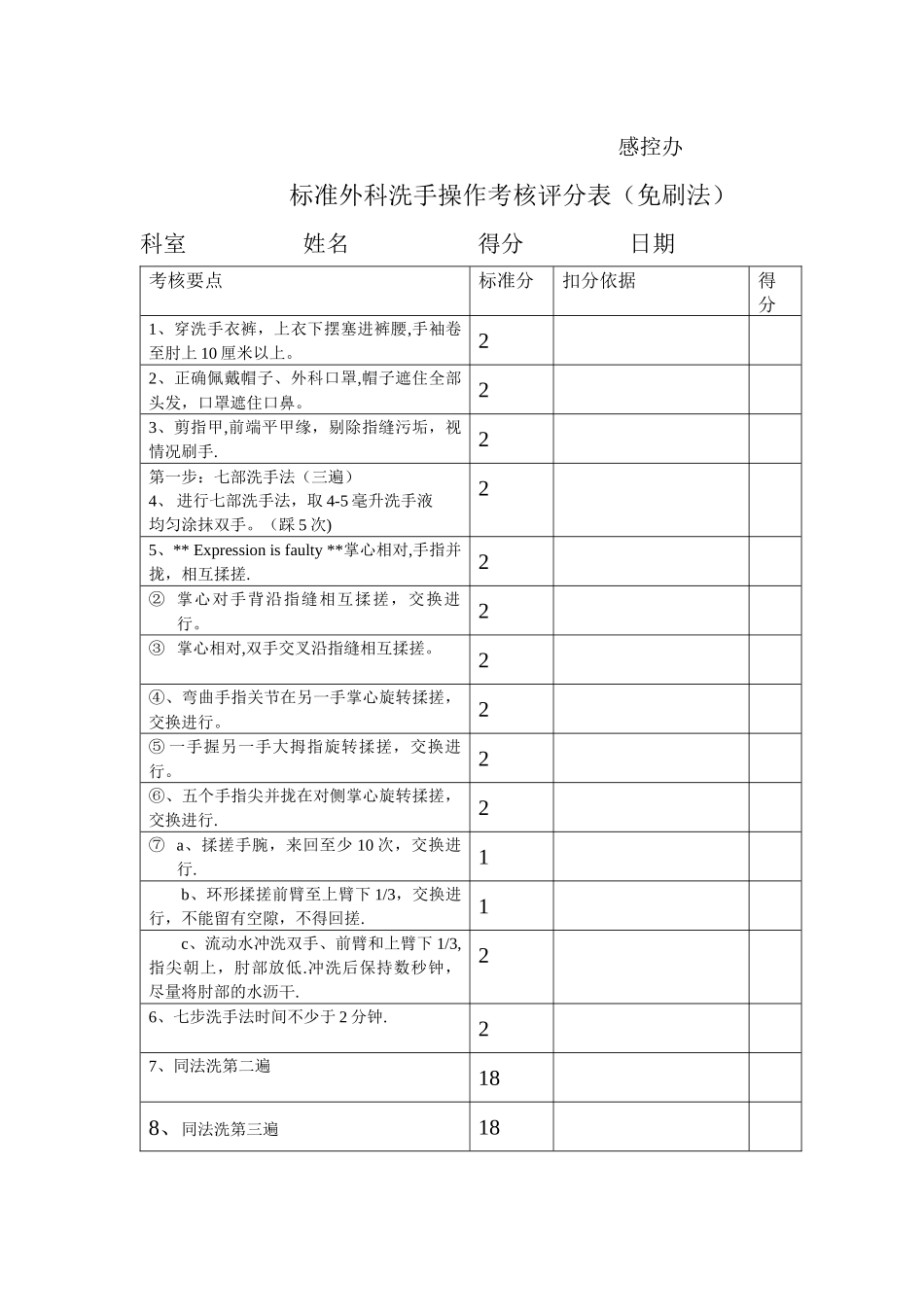 标准外科洗手操作考核评分表_第3页
