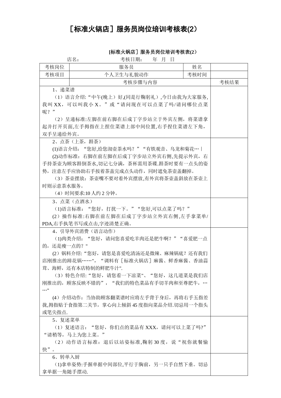 标准火锅店常用表格_第3页