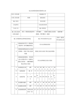标志标线检验批质量验收记录