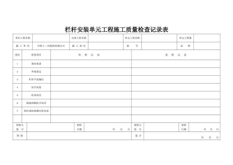 栏杆安装单元工程施工质量验收评定表_第3页