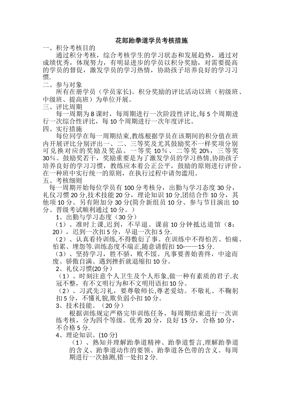 2025年花郎跆拳道学员考核办法_第1页
