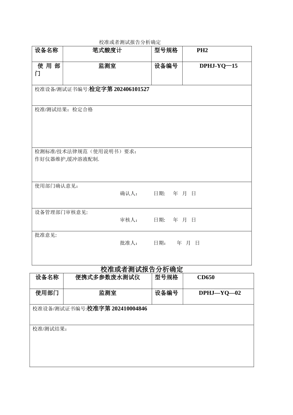 校准报告确认表_第1页