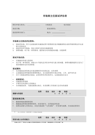 2025年市场部主任面试评估表