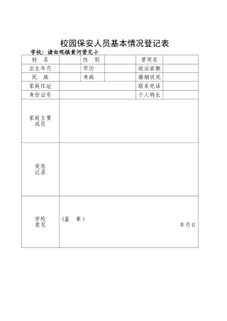 校园保安人员基本情况登记表