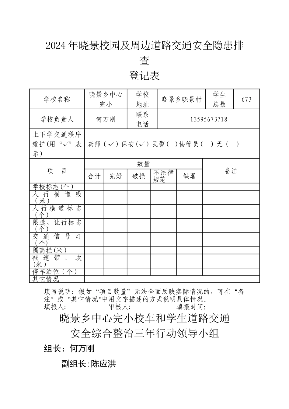 校园及周边道路交通安全隐患排查登记表_第1页