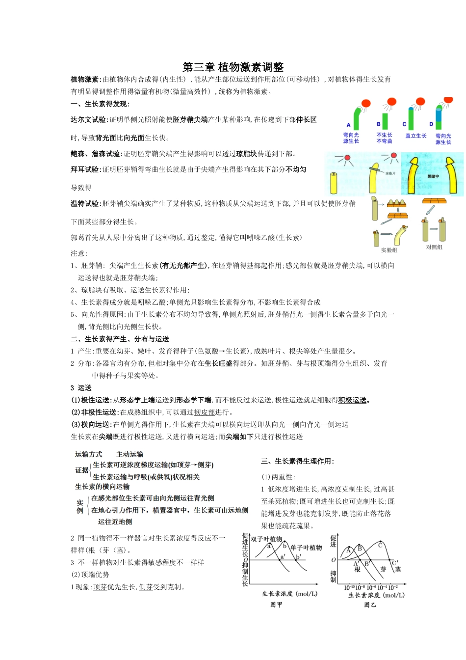 2025年高中生物必修三第三章植物激素调节知识点_第1页