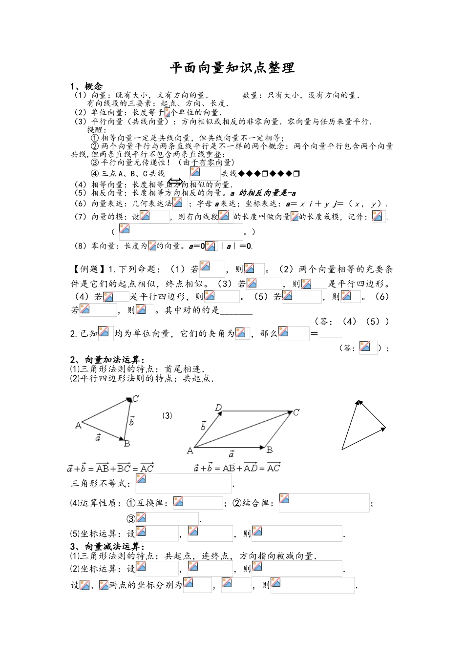 2025年高三一轮复习平面向量知识点整理_第1页