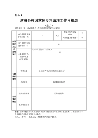 校园欺凌专项治理工作月报表