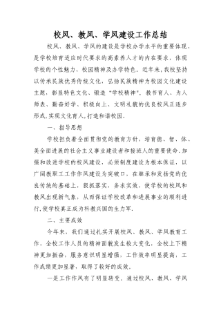 校风教风学风建设工作总结