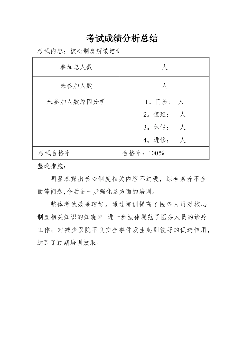 核心制度解读培训考试成绩分析总结_第1页
