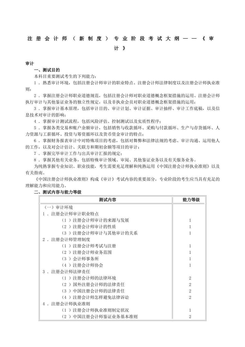 2025年注册会计师新制度专业阶段考试大纲《审计》_第1页