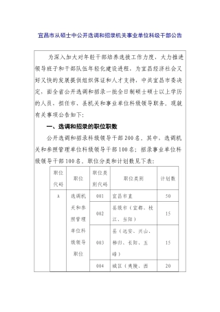2025年宜昌市从研究生开选调和招录机关事业单位科级干部公告