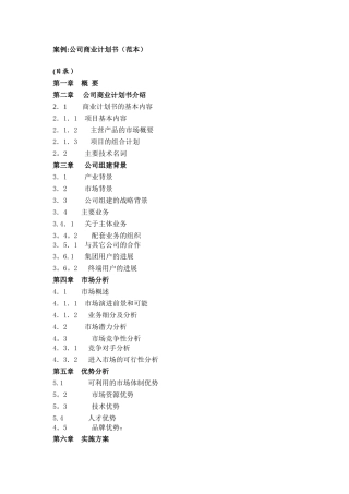 案例：公司商业计划书(一)
