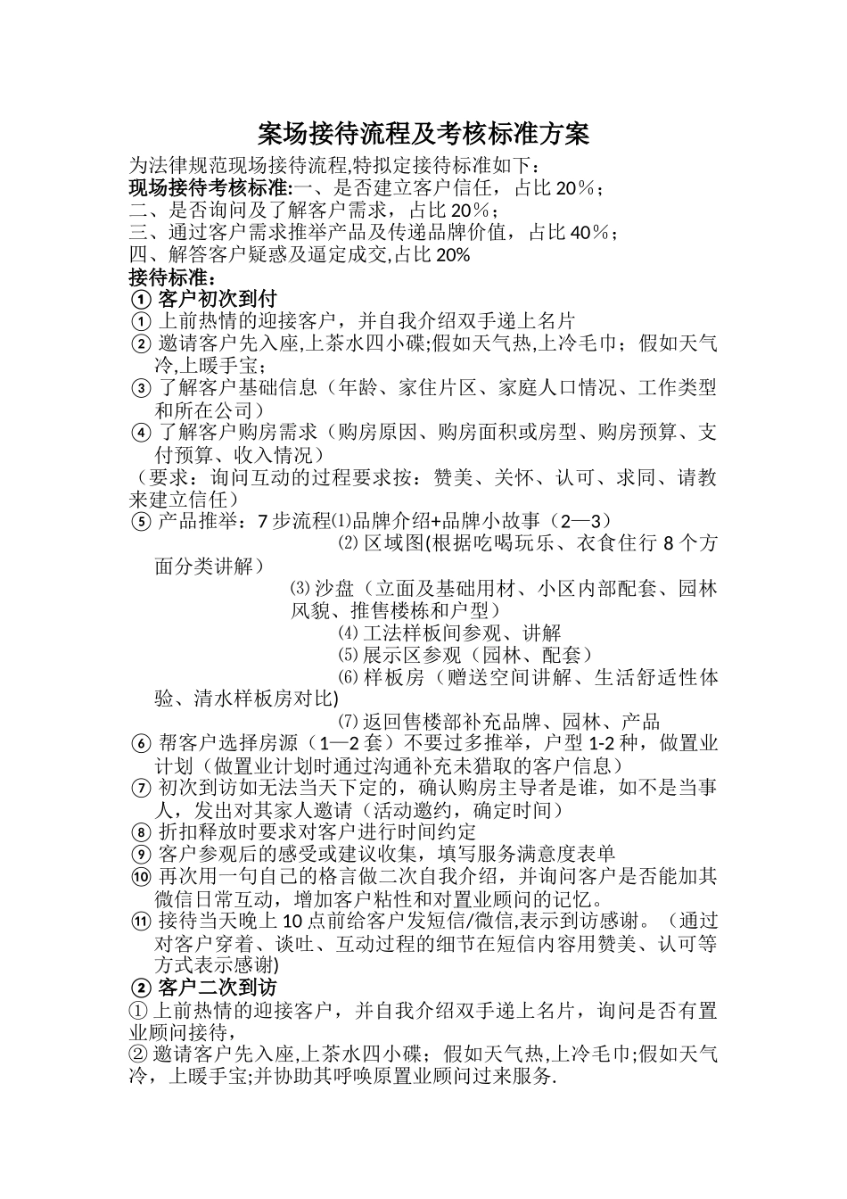 案场接待流程及考核标准_第1页