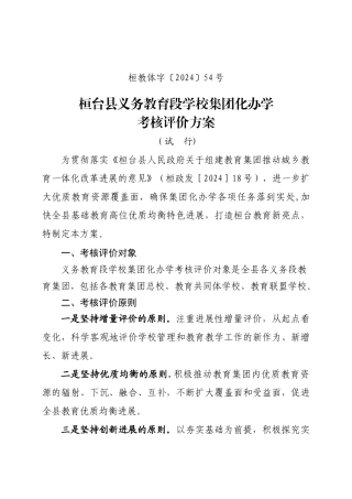 桓台县义务教育段学校集团化办学-考核评价方案-