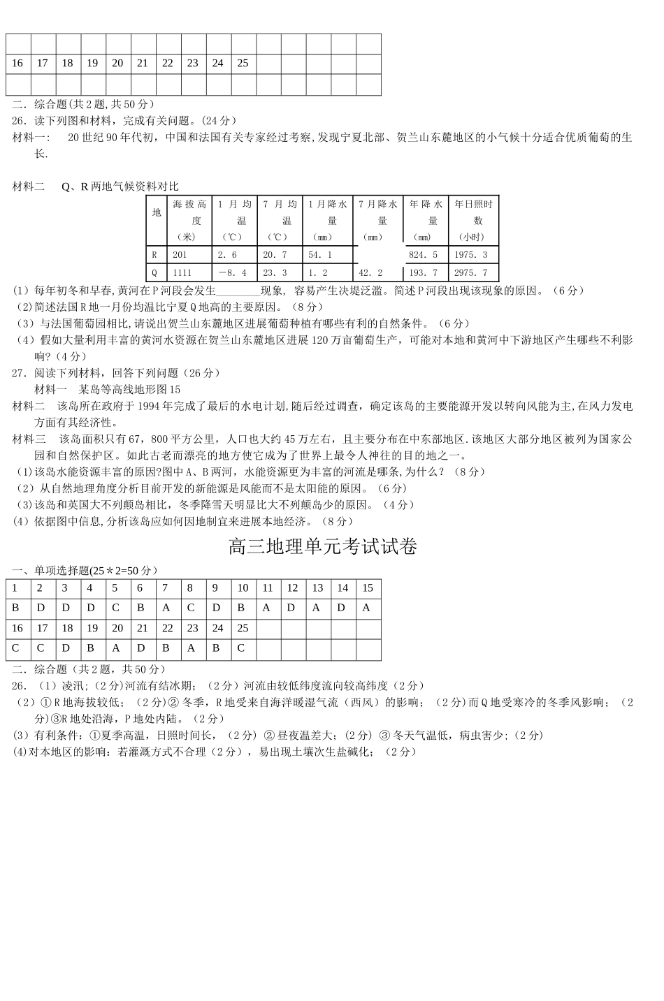 桥东中学高三地理单元考试试卷_第3页