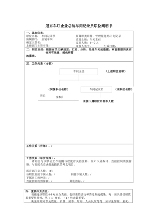 2025年冠东车灯公司总装车间统计员职位说明书