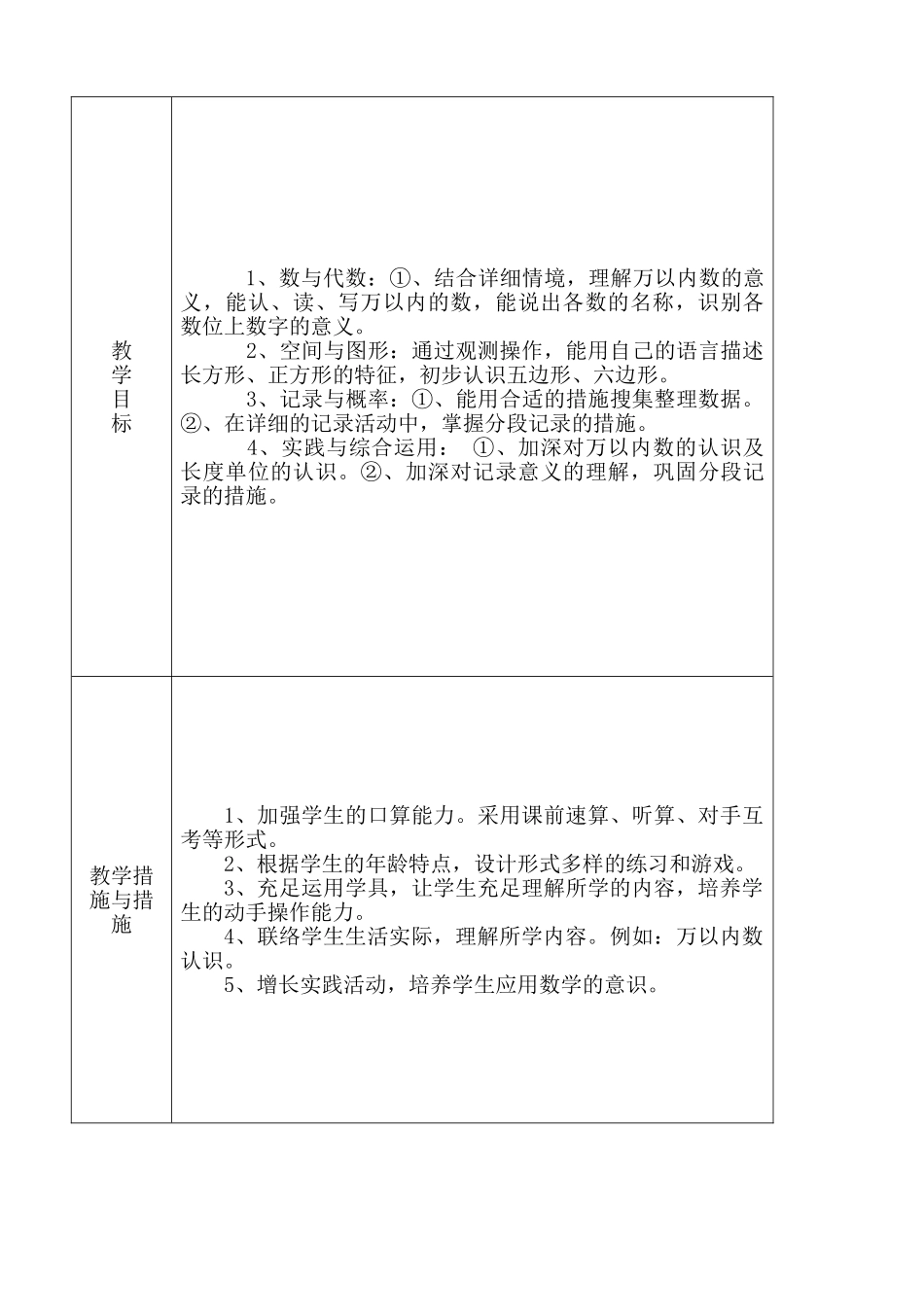 2025年青岛版小学数学二年级下册全册表格式教案含学期计划和单元计划_第3页