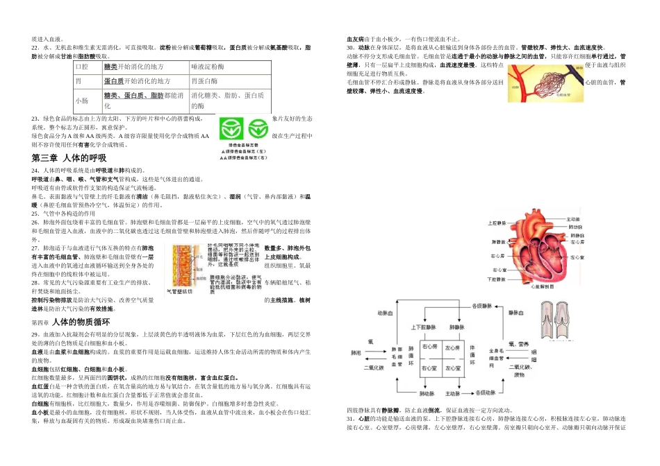 2025年七年级下册生物圈中的人知识点梳理章_第2页