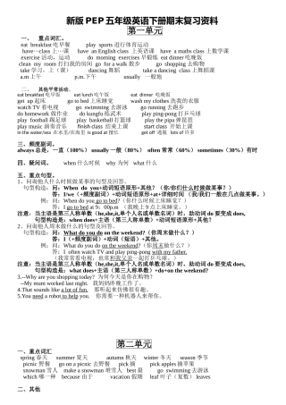 2025年新版五年级英语下册知识点总结最全