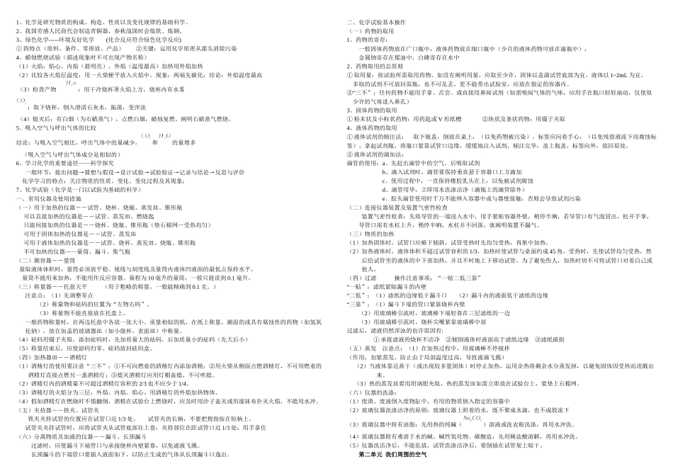2025年初中化学各章节知识点总结_第1页