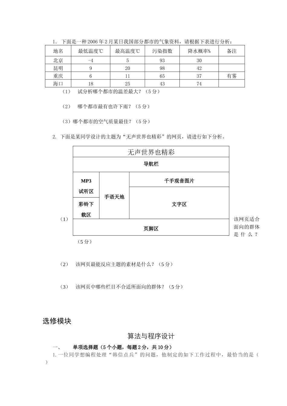 2025年山东省普通高中学生信息技术学业水平考试样题_第3页