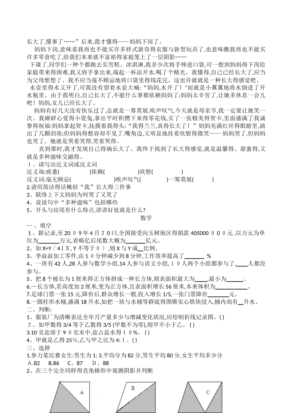 2025年昌乐二中小升初试题打印版_第2页