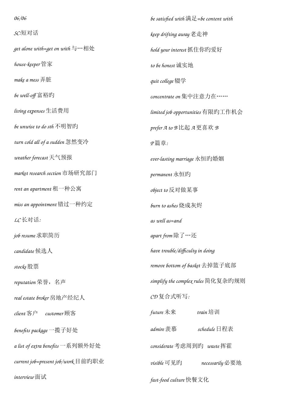 2025年A四级听力真题重点单词词组汇总_第1页