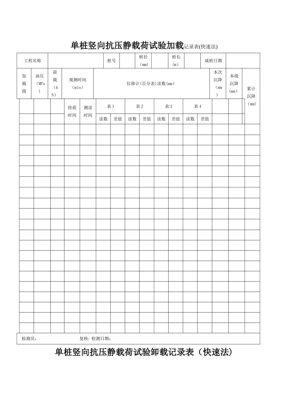 桩基静载实验检测记录表格_第1页