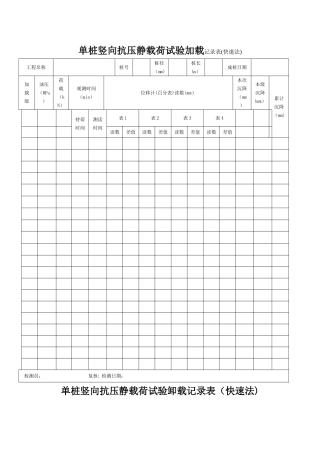 桩基静载实验检测记录表格