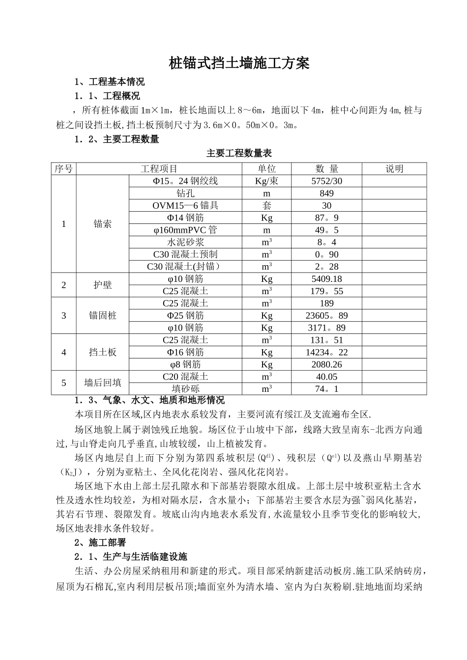 桩锚式挡墙的施工方案_第1页